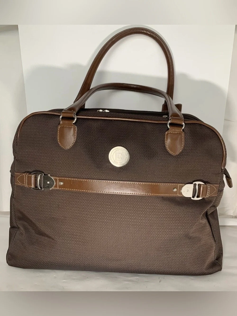 Chaps Brown Unisex Travel Tote Bag with Leather Trim